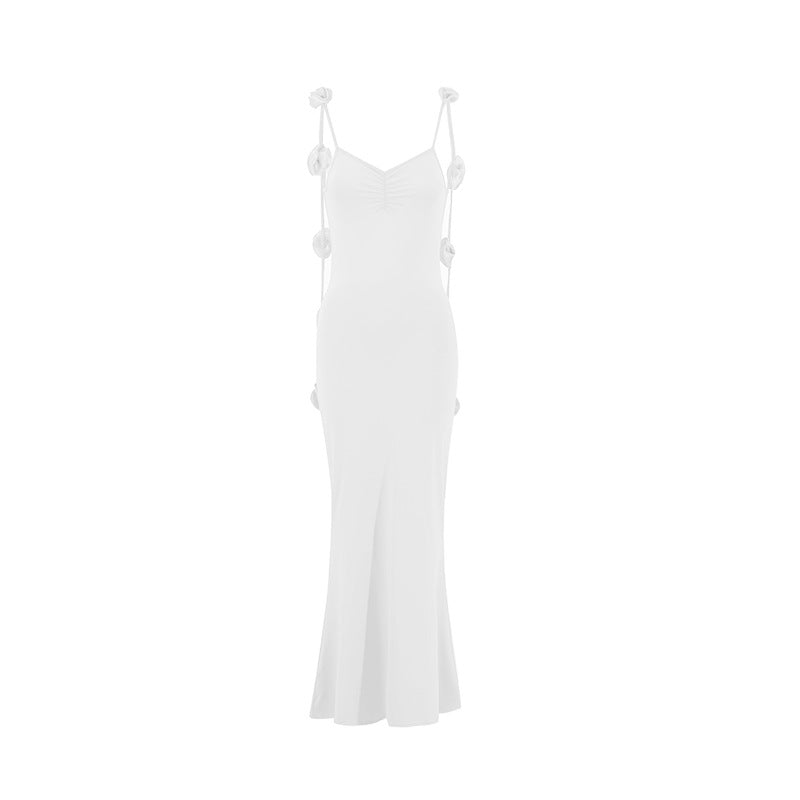 Backless Strapless Dress with 3D Floral Embellishments