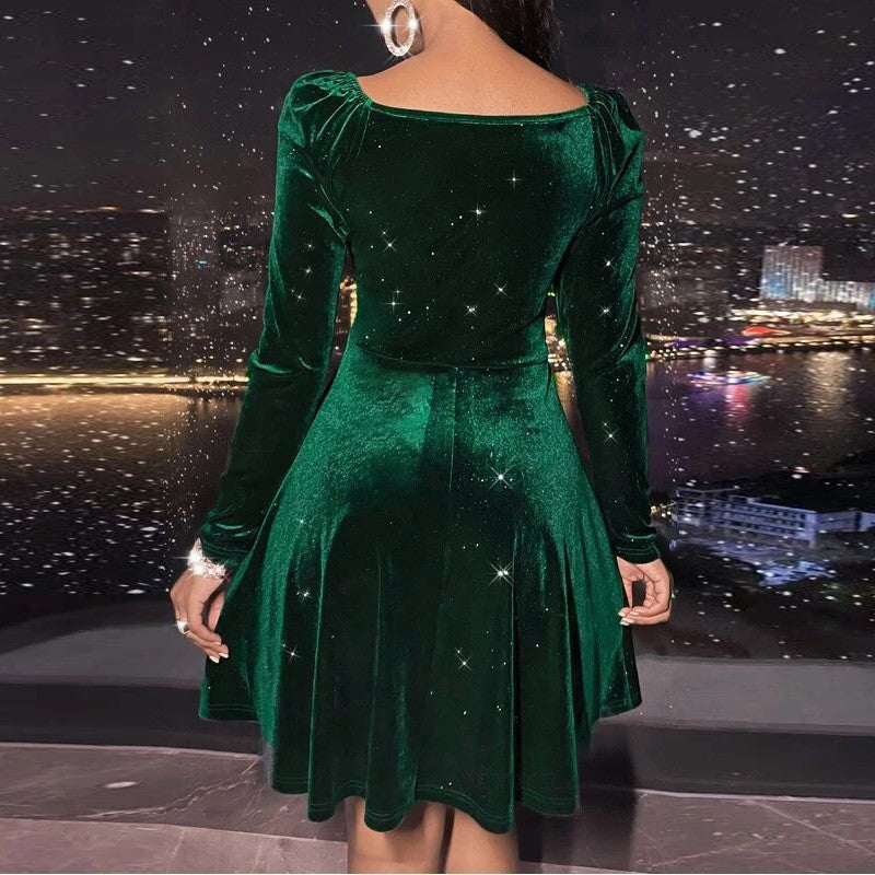 Holiday Dress Christmas Long-Sleeve V-Neck Dress