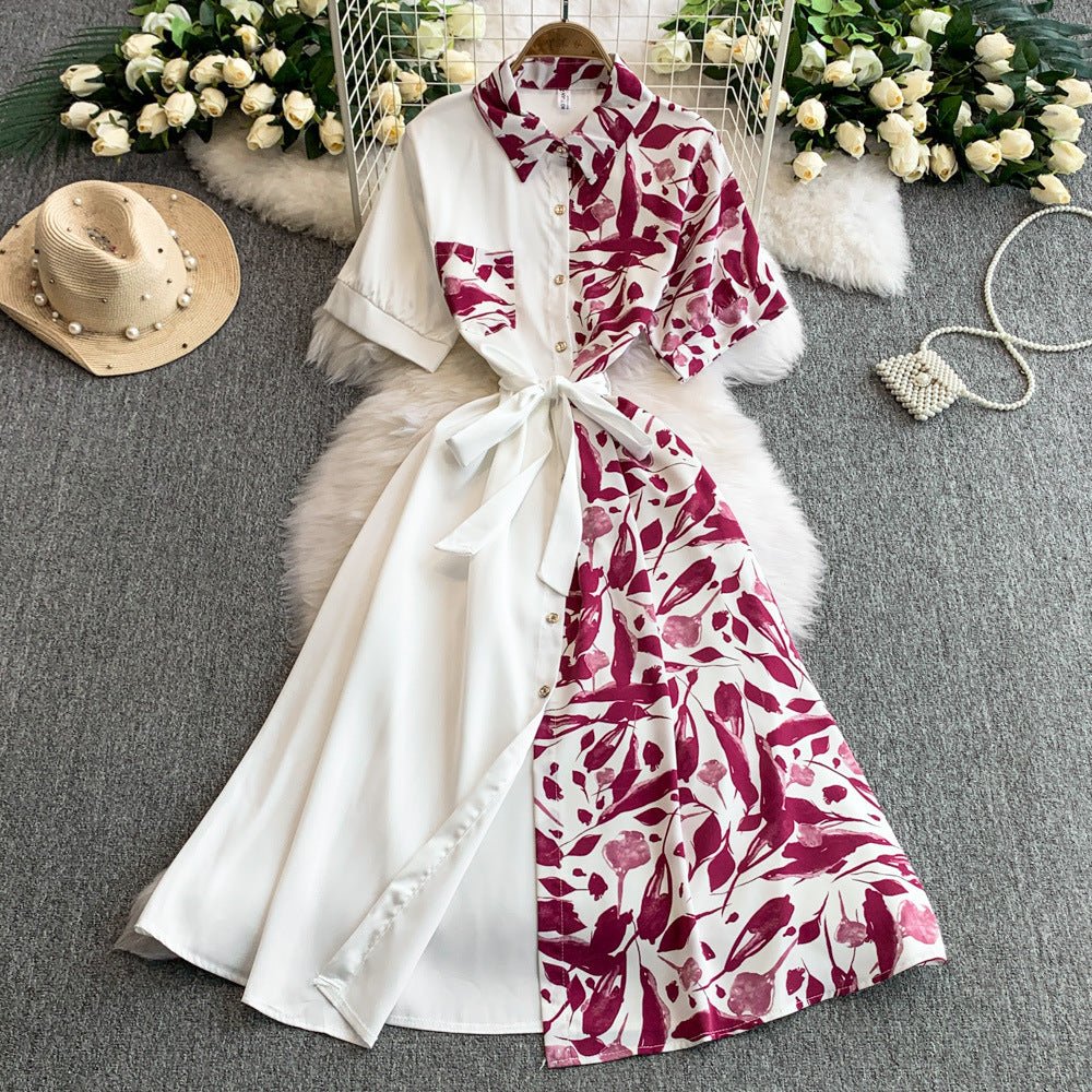 Printed Short-Sleeve Shirt Maxi Dress for Summer Casual