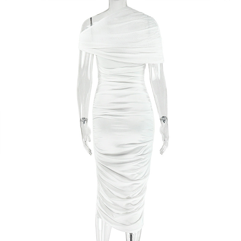 Slash Shoulder Sleeveless Bodycon Long Dress for Career Wear