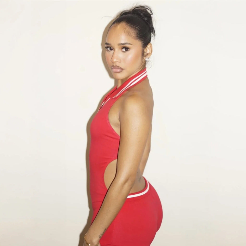Sporty Halter Backless Playsuit