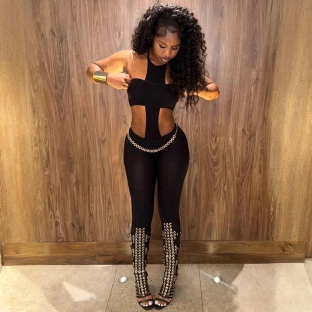Layered Halter Strapless Jumpsuit Set