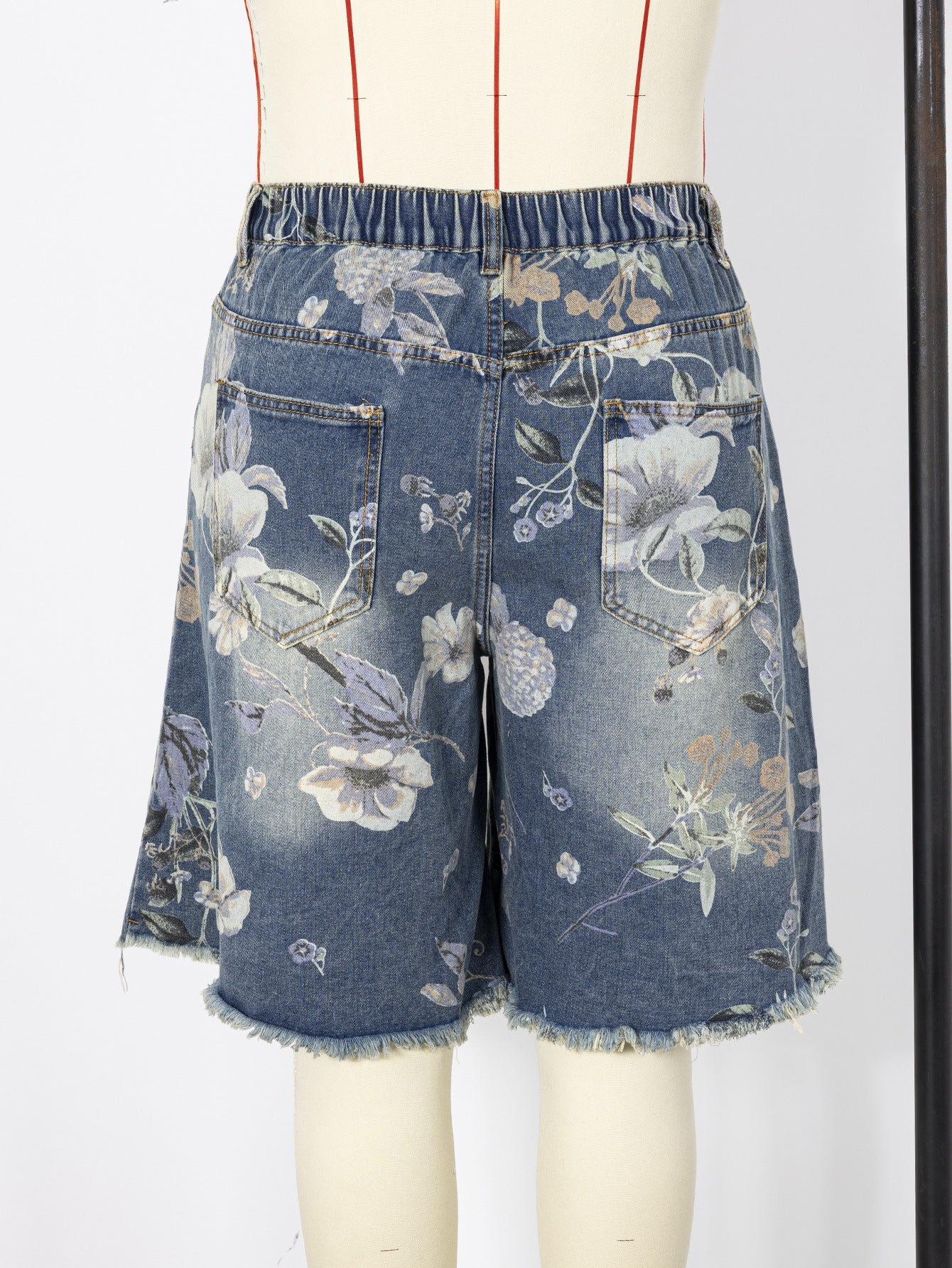 Plus Size Ripped Printed Denim Shorts for Casual Wear