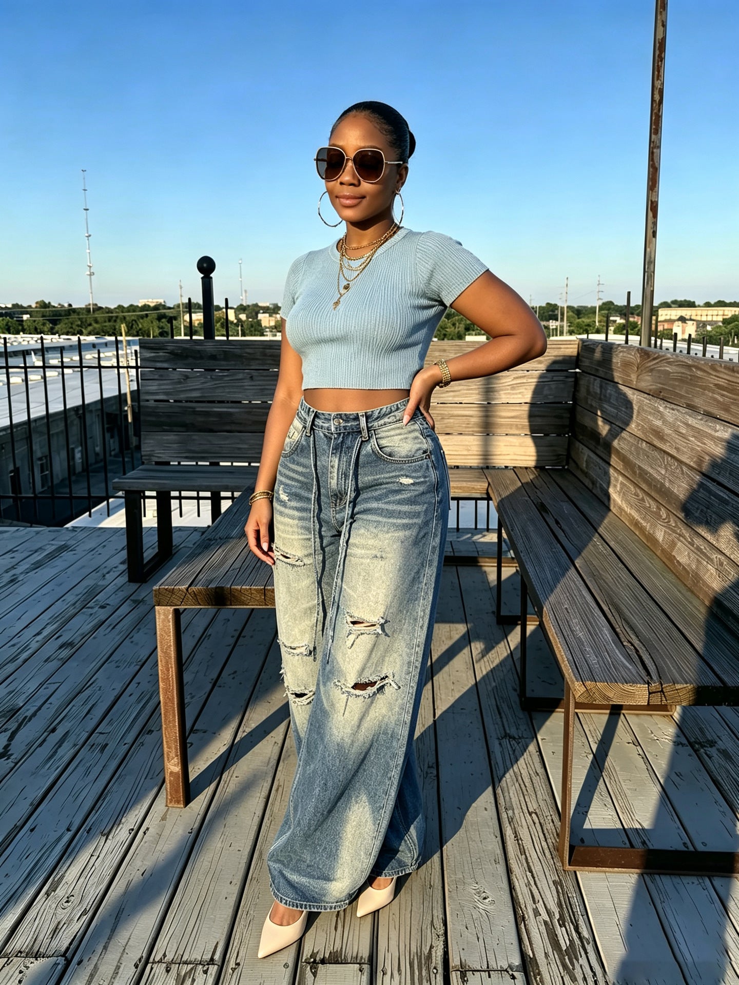 Ripped Washed Loose-Fit Denim Pants for Streetwear