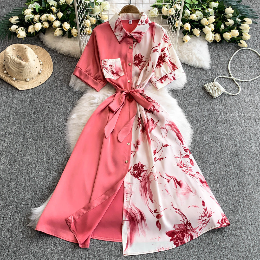 Printed Short-Sleeve Shirt Maxi Dress for Summer Casual