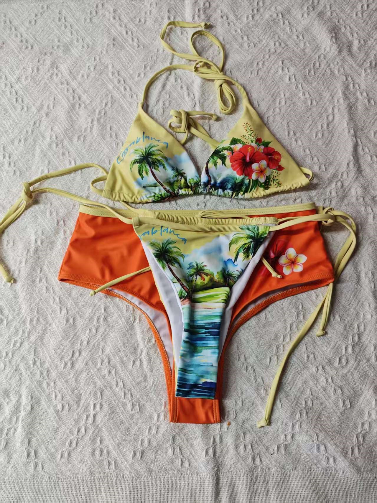 Halter Neck Bikini & Square Leg Bottom Three-Piece Swimsuit Set