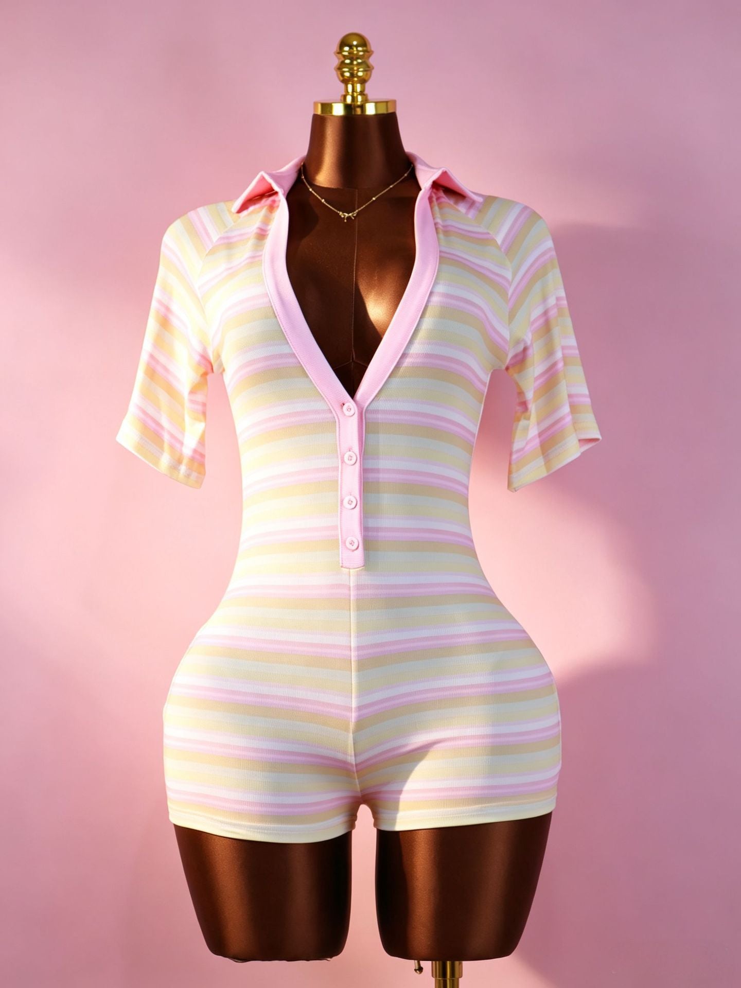 Ribbed Deep V-Neck Romper for Clubwear