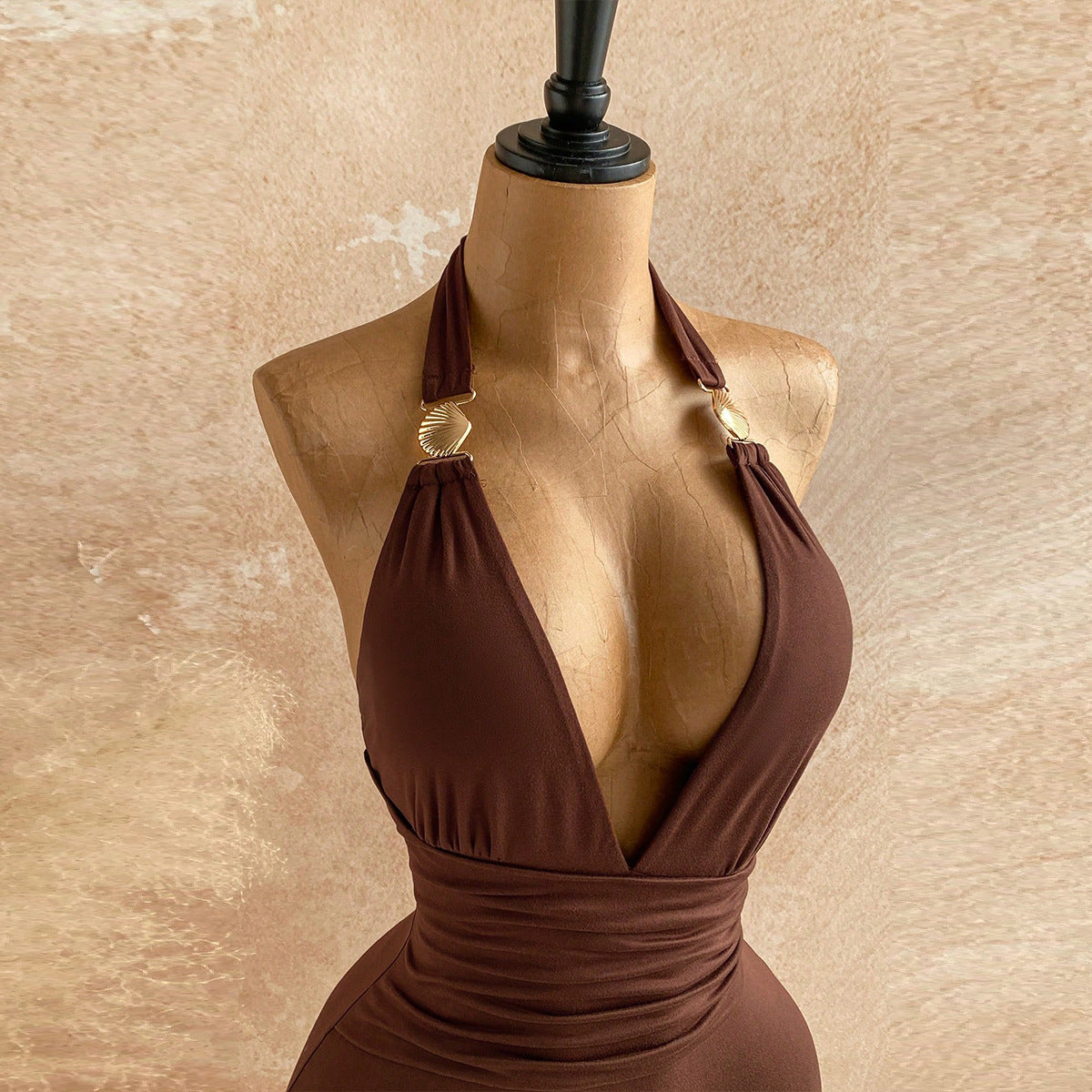 Tropical Print Backless Metal Lace-Up Jumpsuit for Summer Holidays
