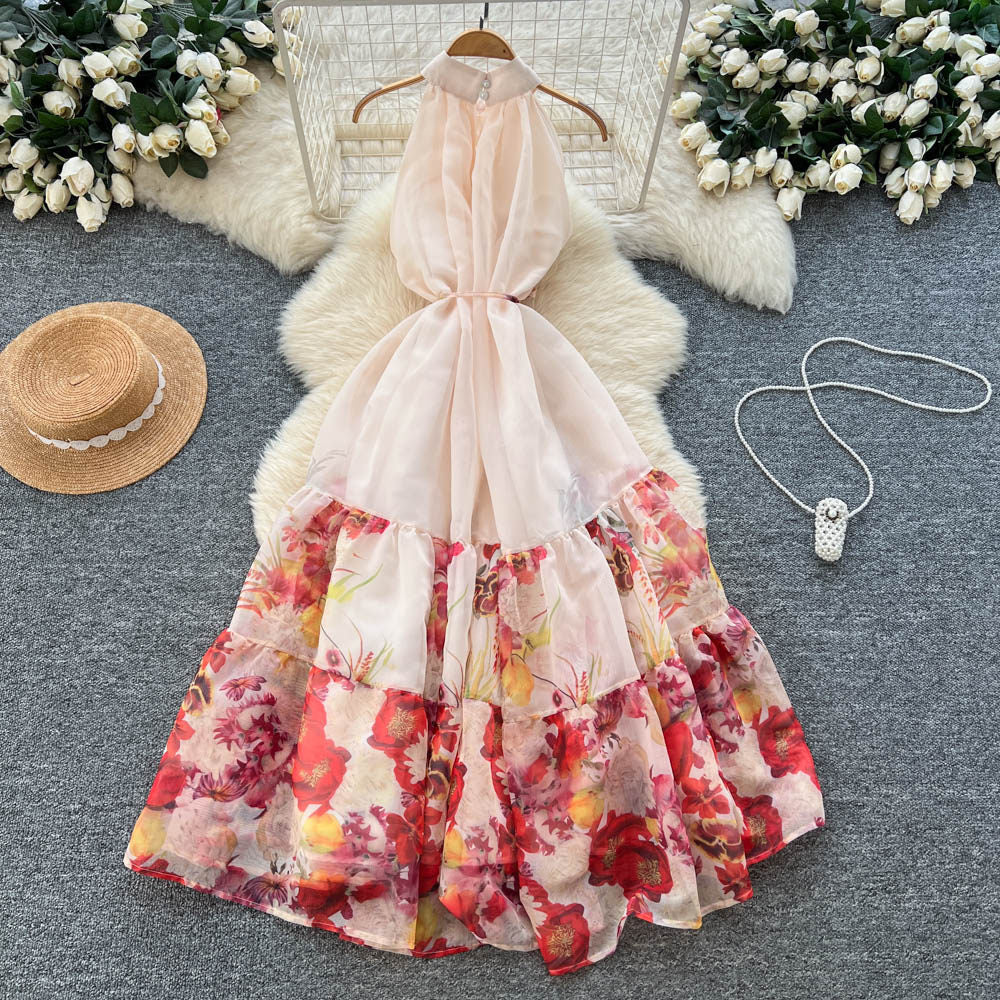Floral Halter Neck Sleeveless Maxi Dress for Spring & Summer Holidays