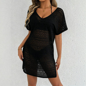 Deep V Slit Lace Beach Cover-Up Dress for Holiday Beachwear