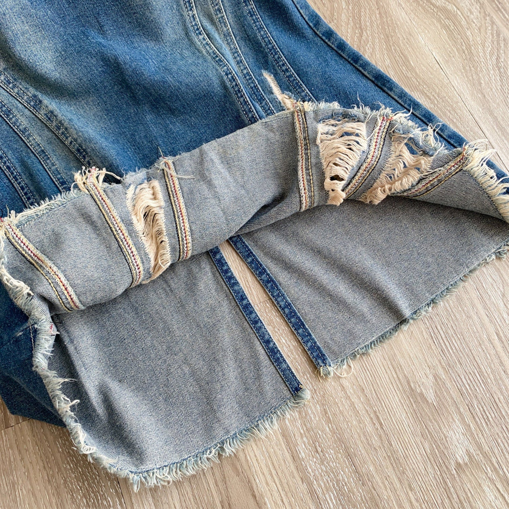 Raw-Edge Ripped Mermaid Denim Skirt for Summer Streetwear