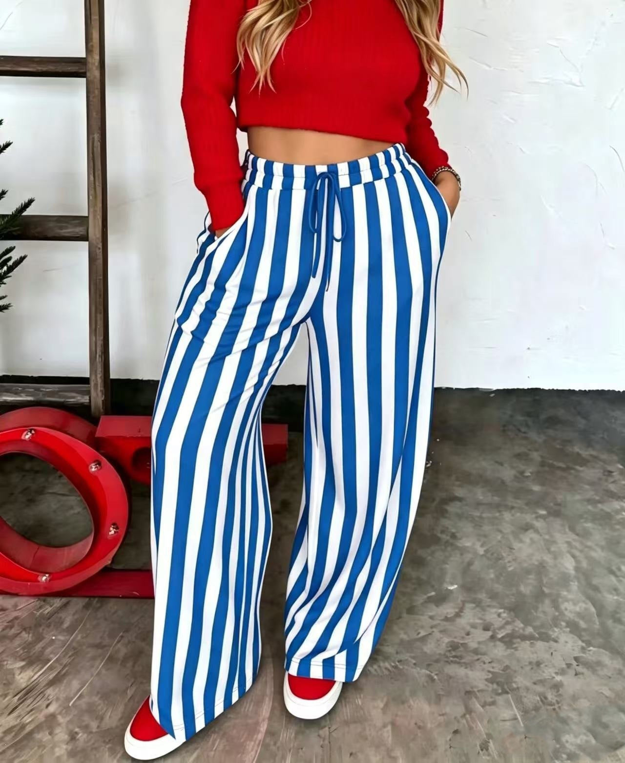 Color Block Stripe Printed Long Pants for Spring & Summer