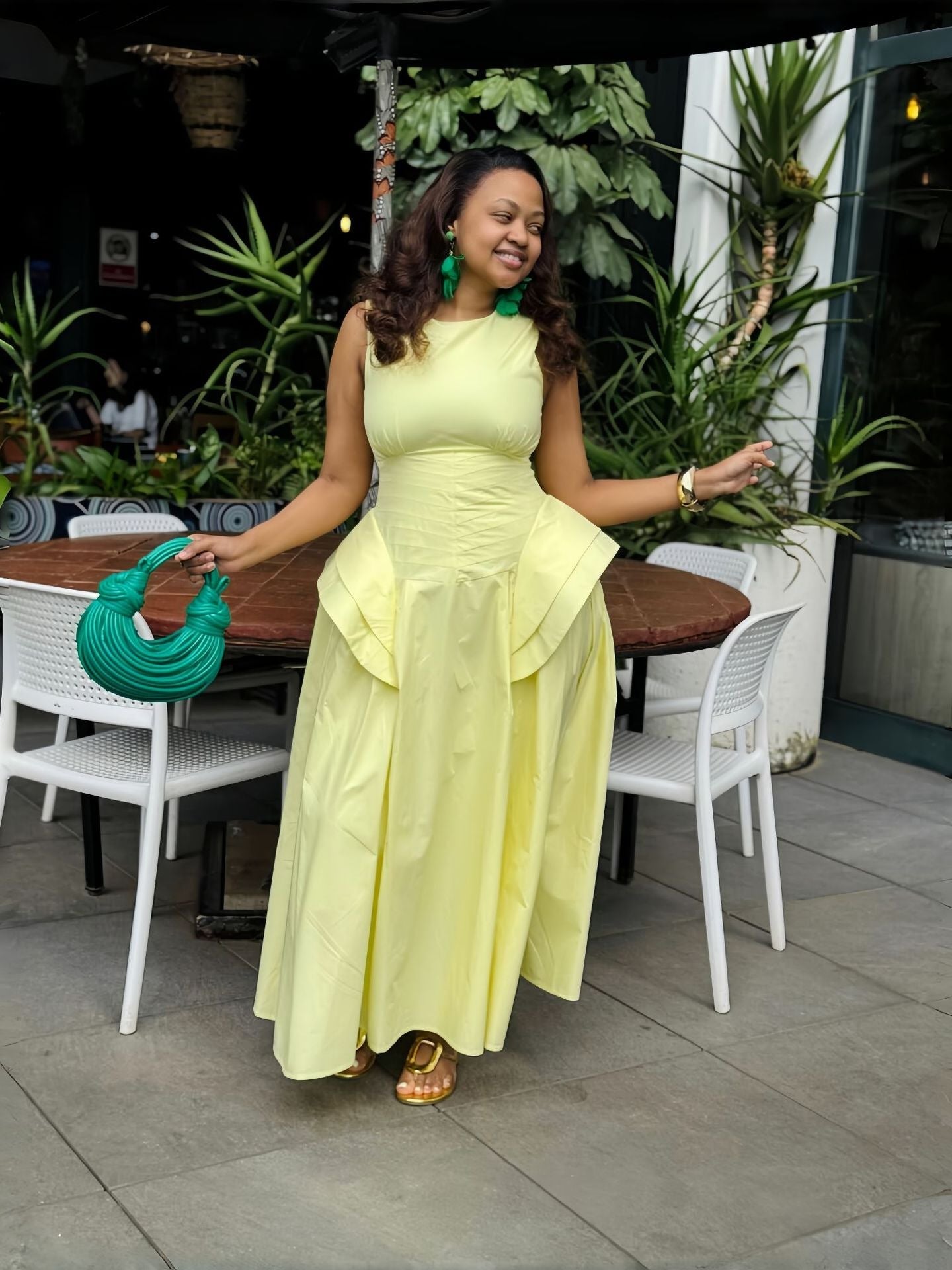African Solid Patchwork Maxi Dress for Summer Casual