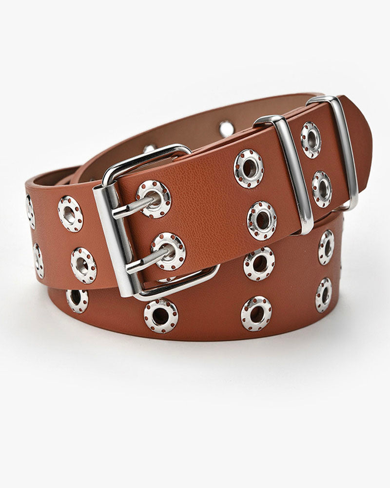 stud embellishment leather belt Camel