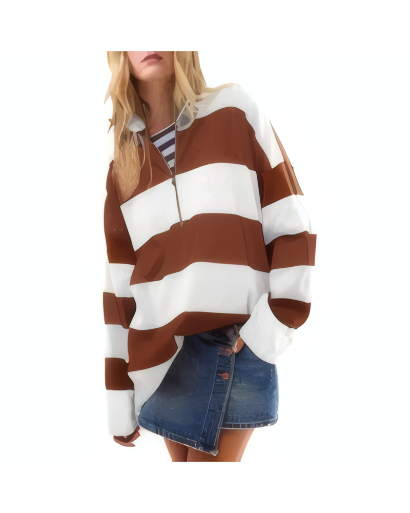 Color Block Half Zip Long Sleeve Sweater
