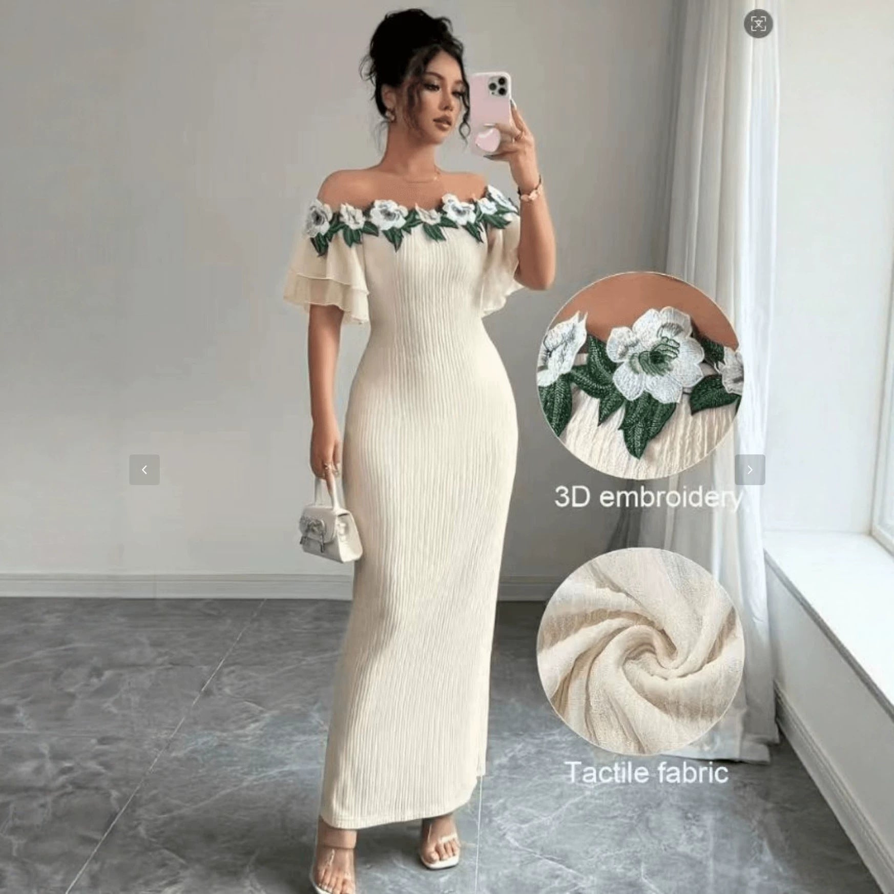 Floral Off-Shoulder Dress for Formal Events