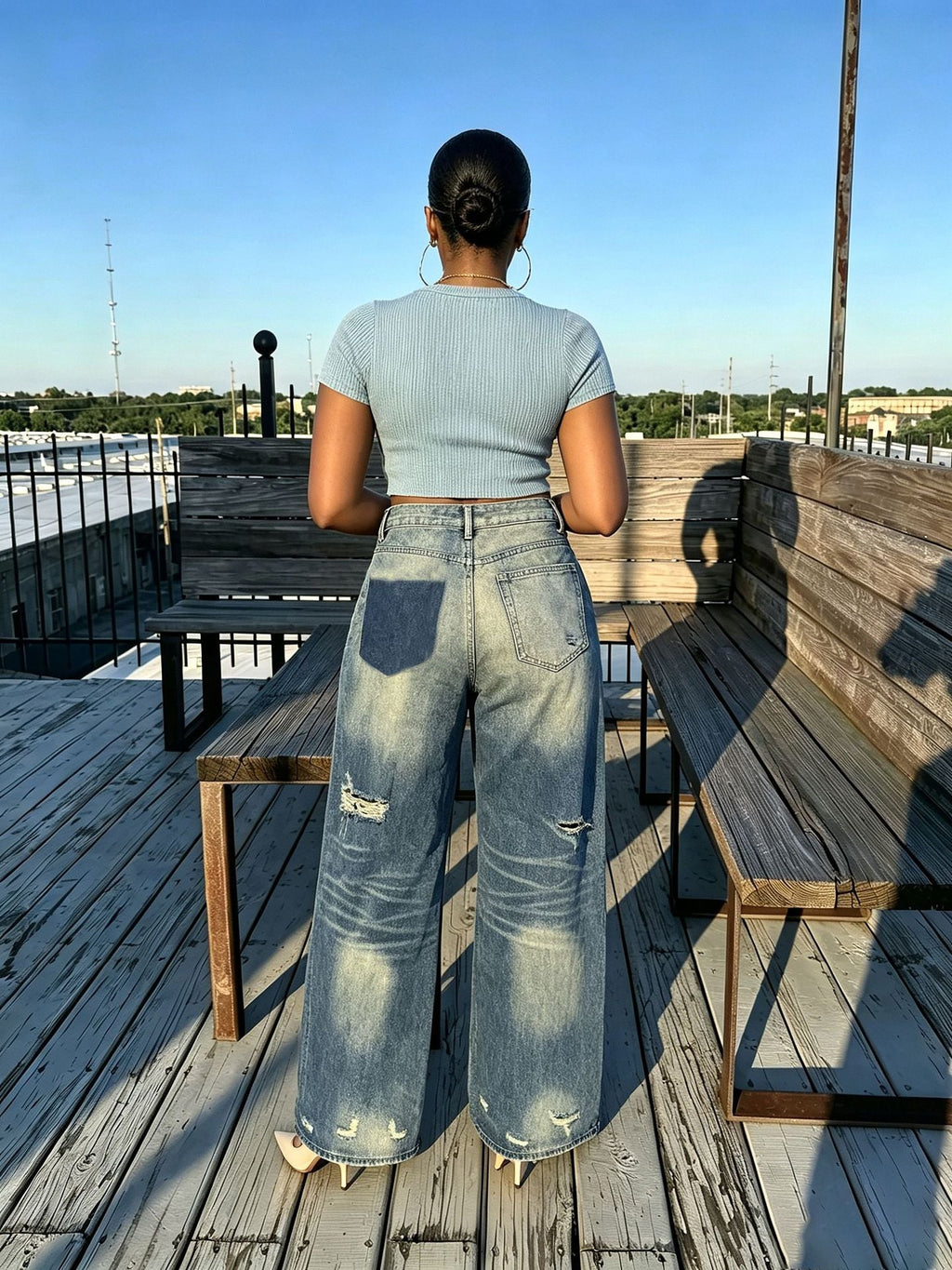 Ripped Washed Loose-Fit Denim Pants for Streetwear
