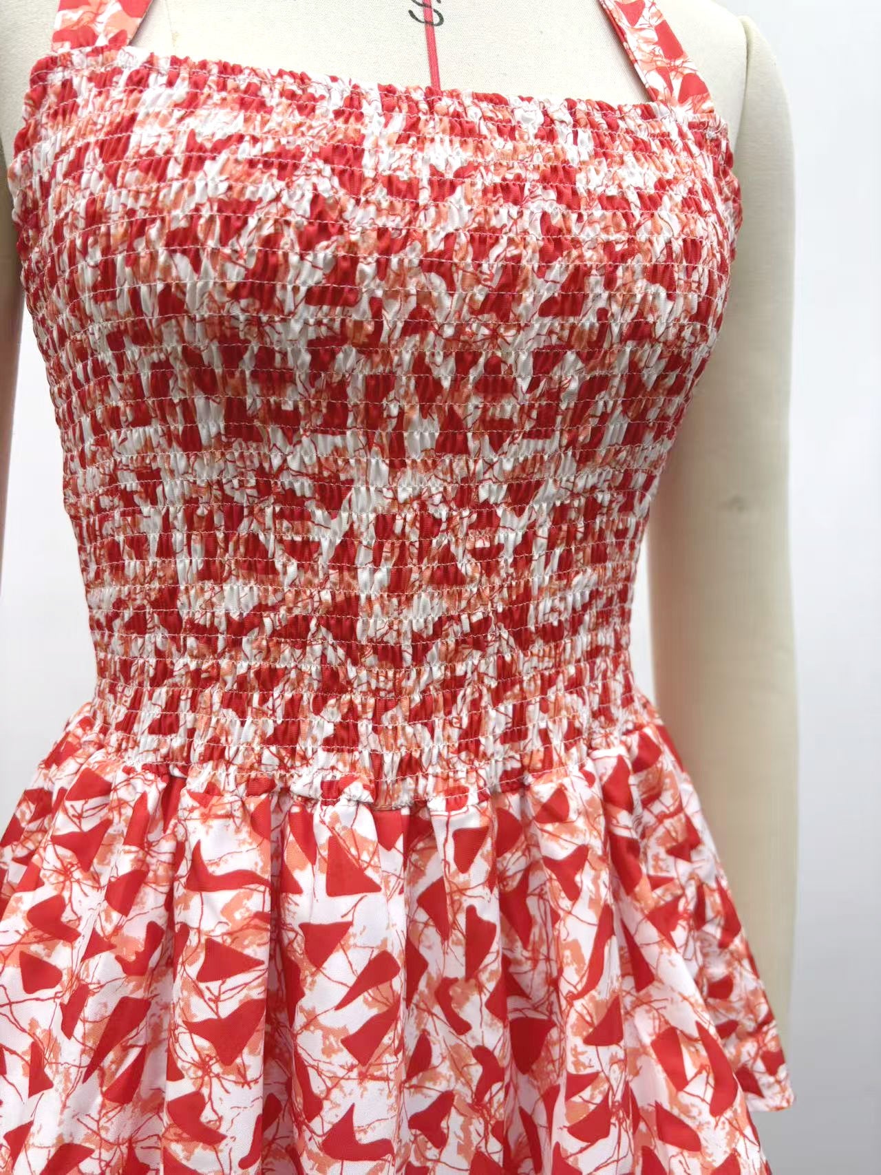 African Printed Halter Neck Ruched Irregular Maxi Dress for Evening Wear