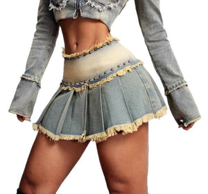 Raw Edge Denim Midi Skirt for Summer Casual Streetwear