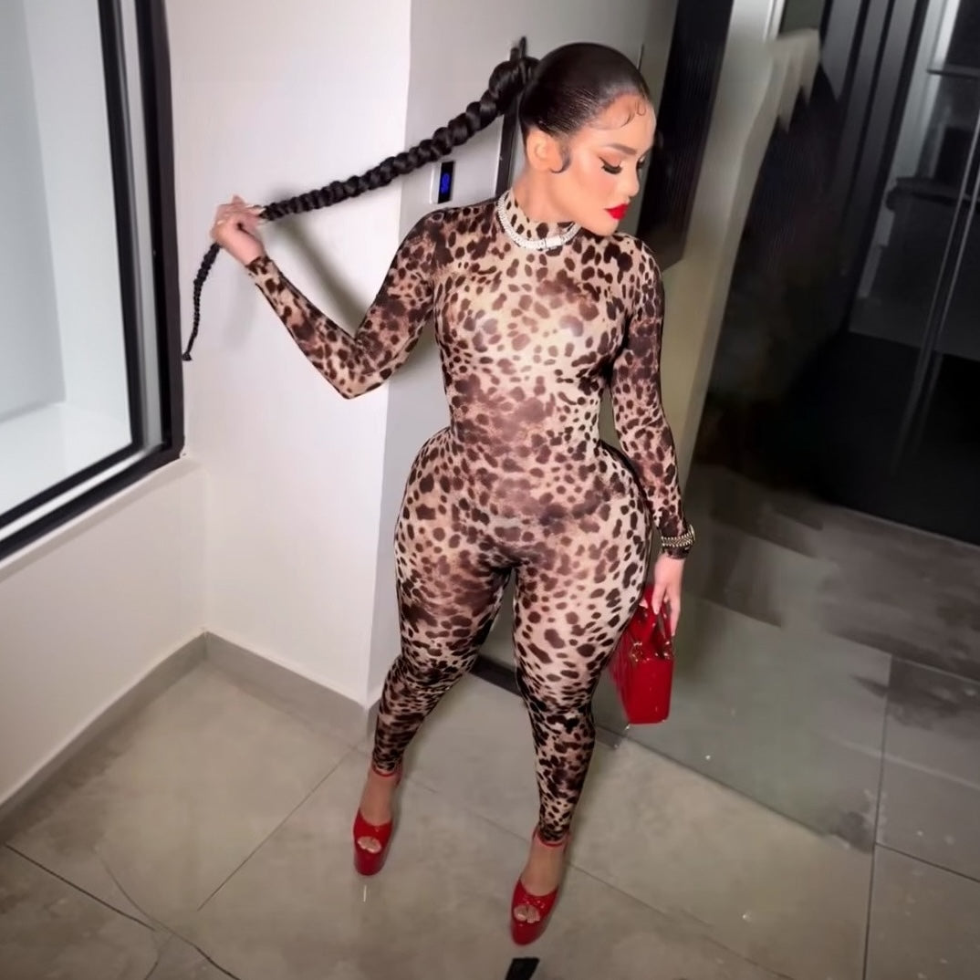 Leopard Print Stretch Jumpsuit