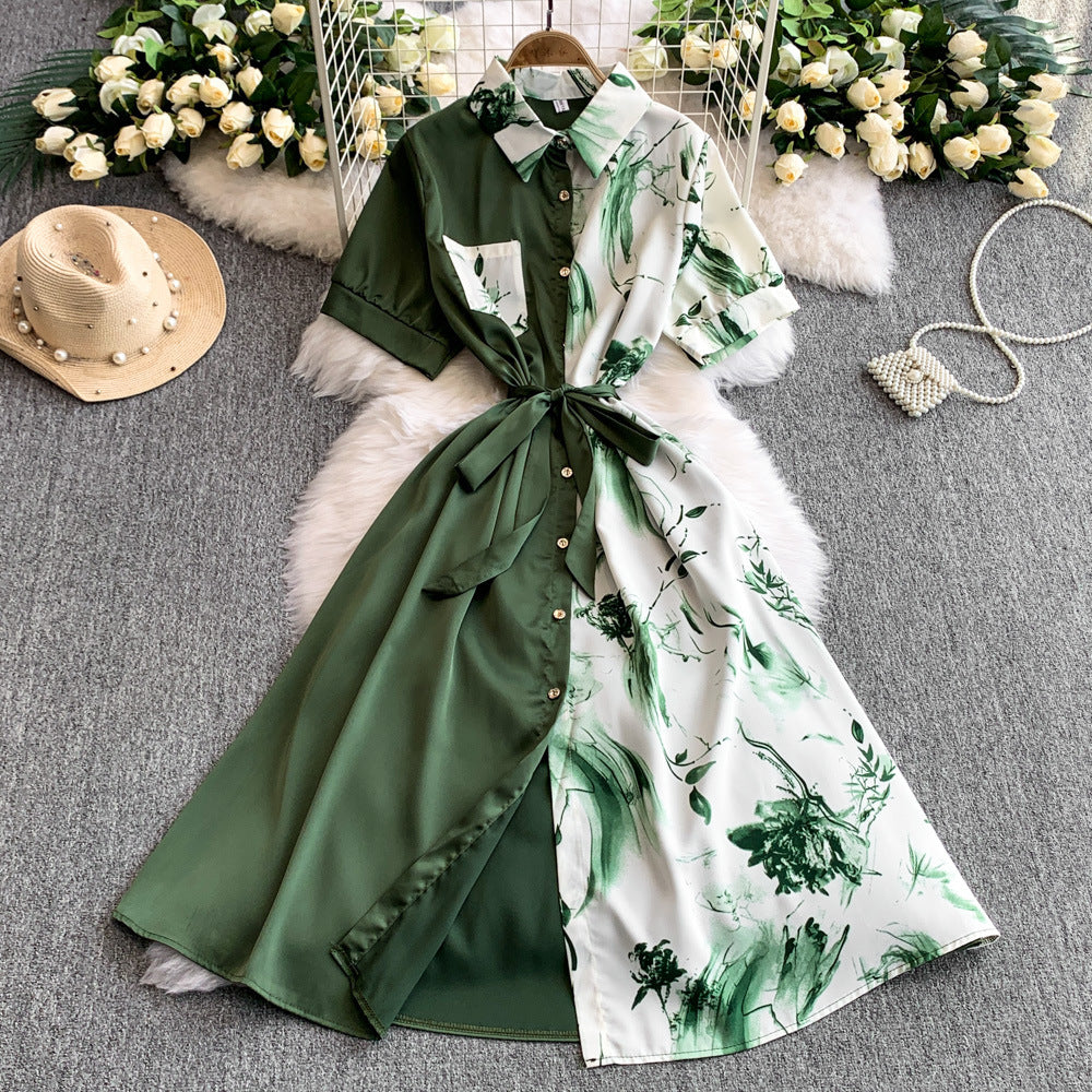 Printed Short-Sleeve Shirt Maxi Dress for Summer Casual
