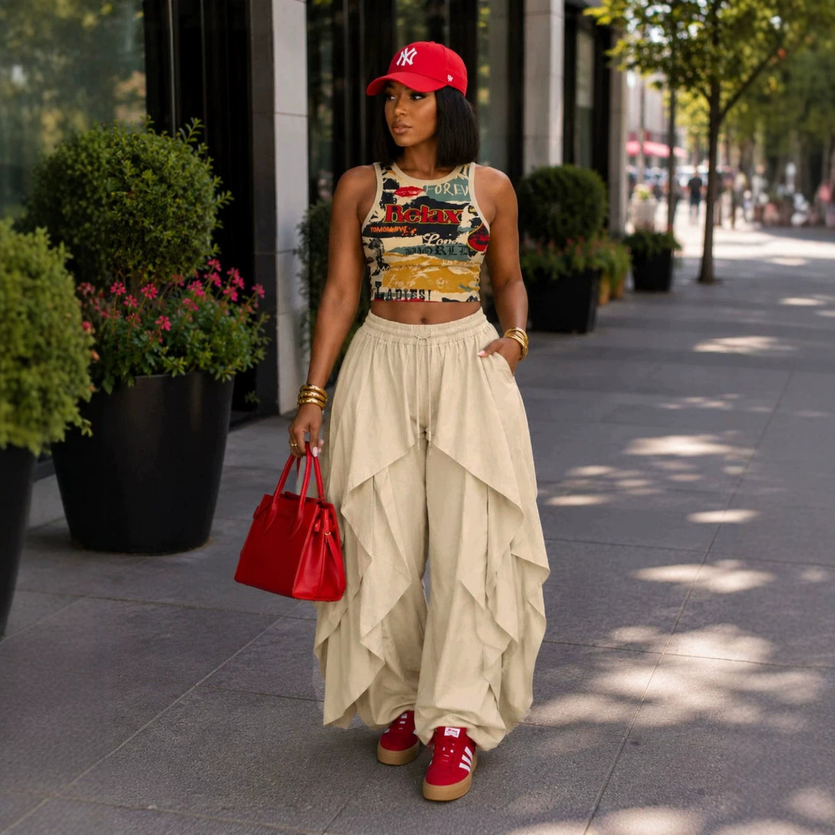 High Waist Drawstring Jogger Pants with Irregular Layered Ruffles for Activewear