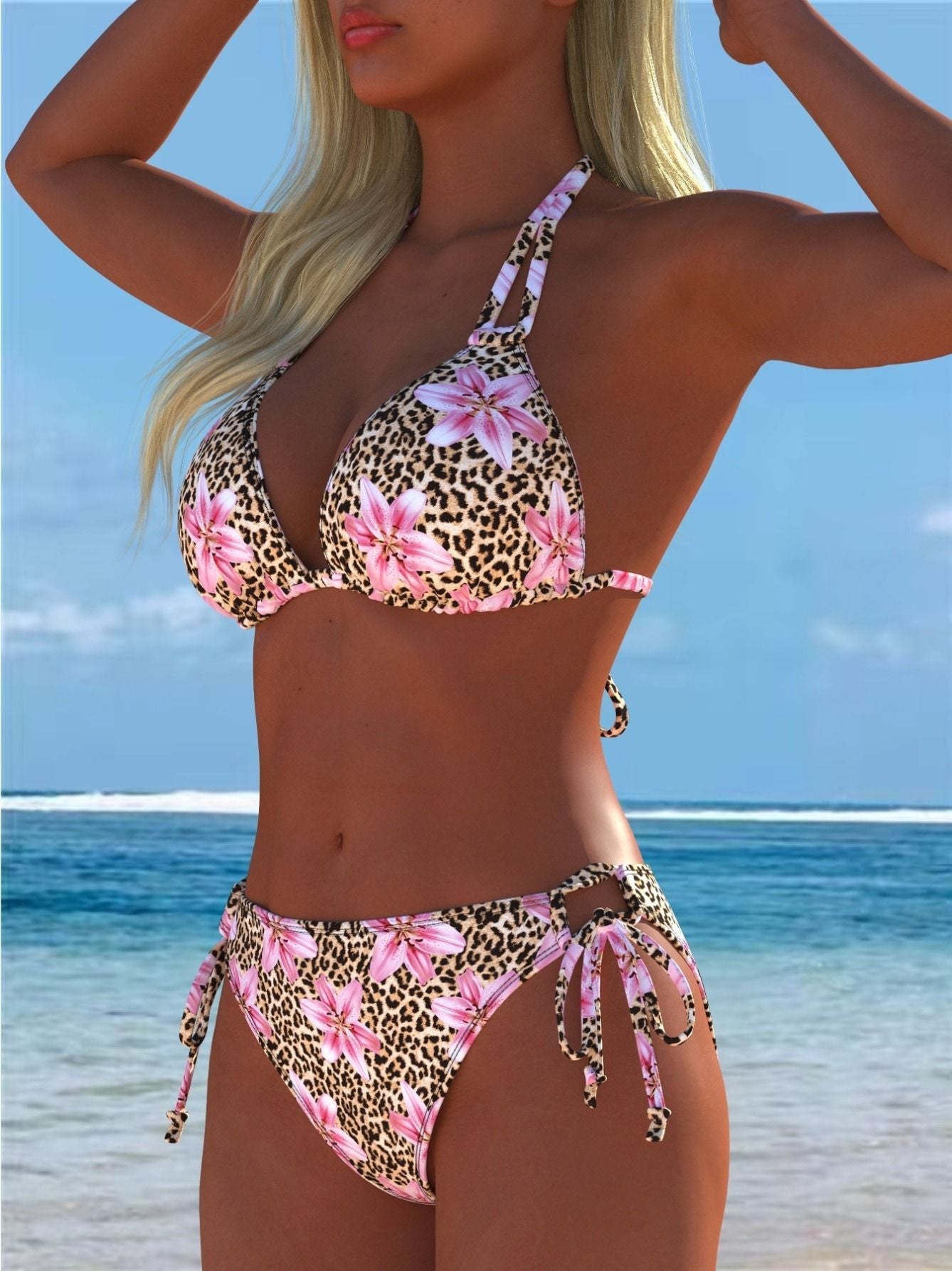 Printed Two-Piece Bikini Swimsuit with High Waist Tie-Side Bottom