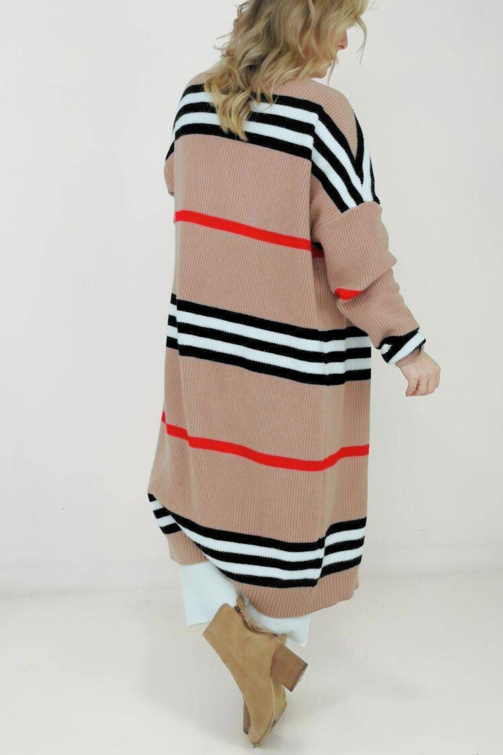Contrast Striped Open Front Cardigan