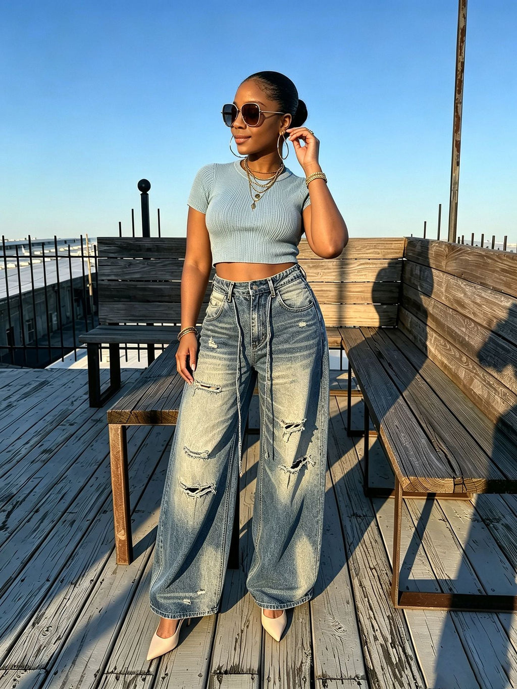 Ripped Washed Loose-Fit Denim Pants for Streetwear
