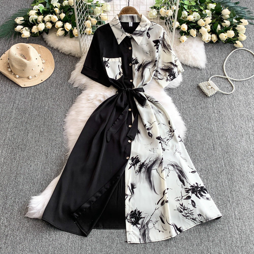 Printed Short-Sleeve Shirt Maxi Dress for Summer Casual