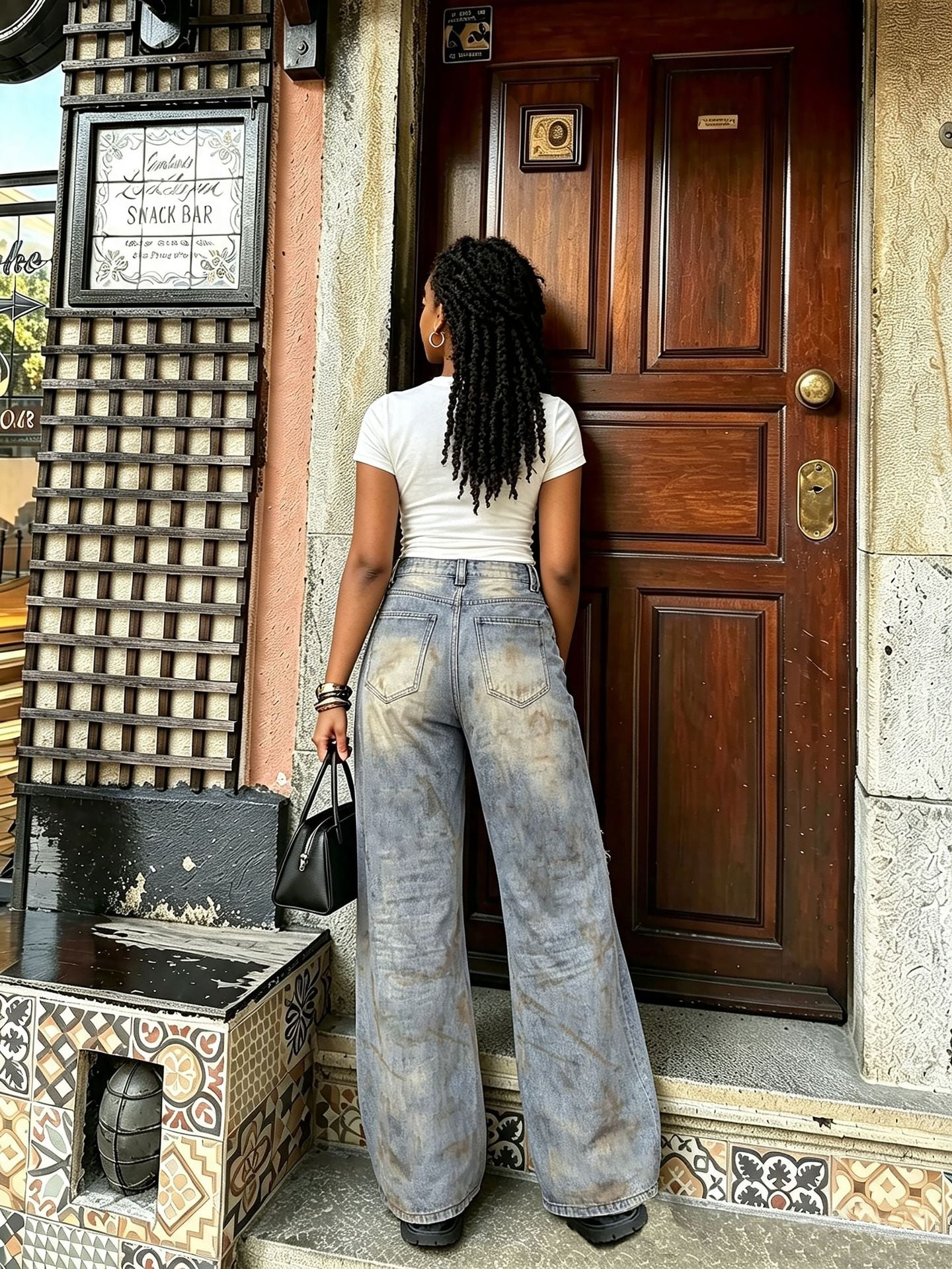 Washed Dirty Ripped Denim Wide-Leg Pants for Casual Streetwear