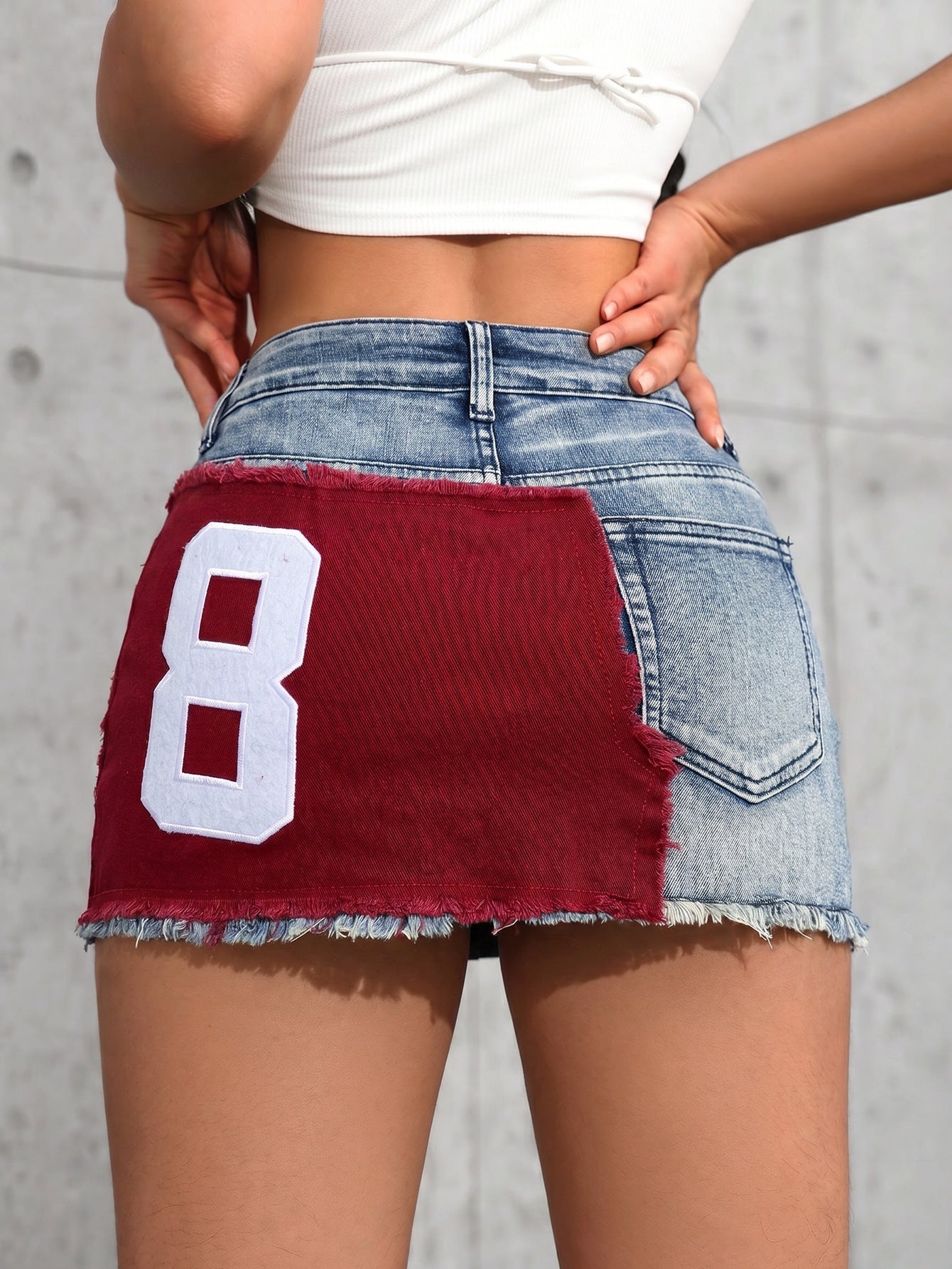 Embroidered Letter Patchwork Denim Skirt for Summer Casual