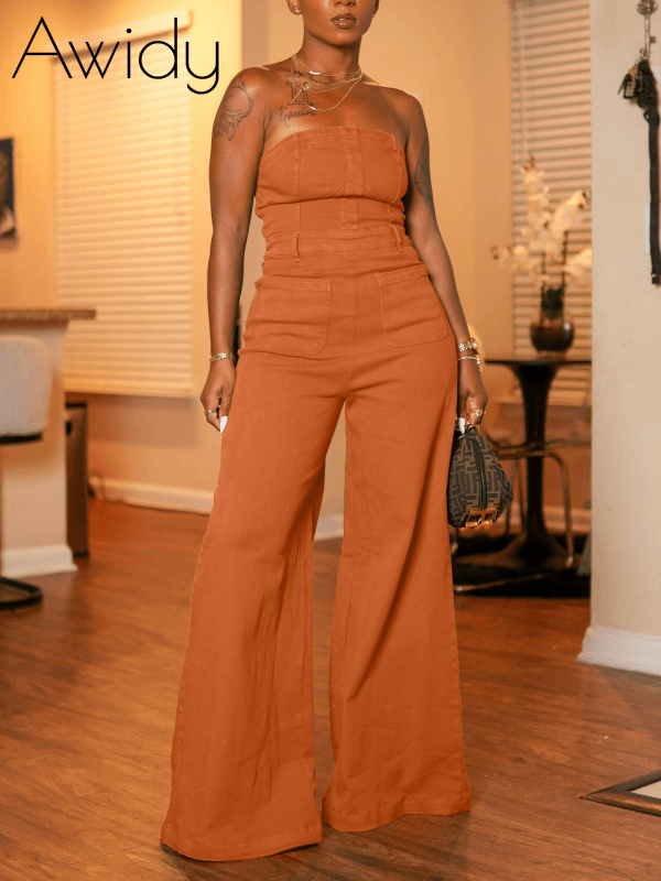 Strapless Wide Leg Jumpsuit Orange