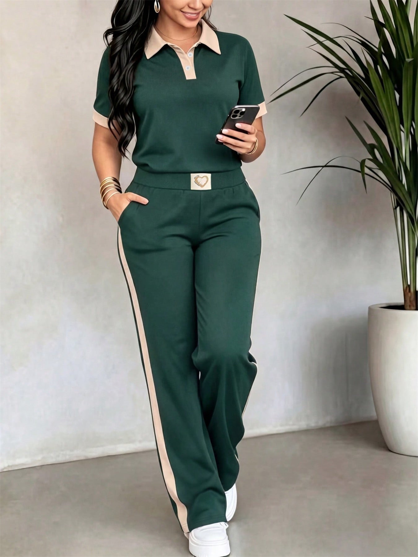 Short-Sleeve Shirt & Pants Two-Piece Set for Spring/Summer Casual