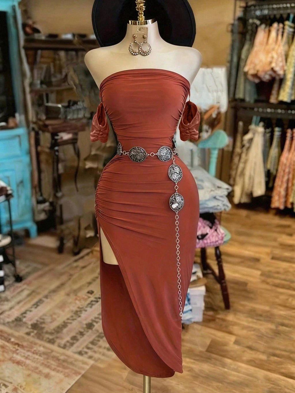 Strapless Irregular Slit Bodycon Dress for Evening Parties