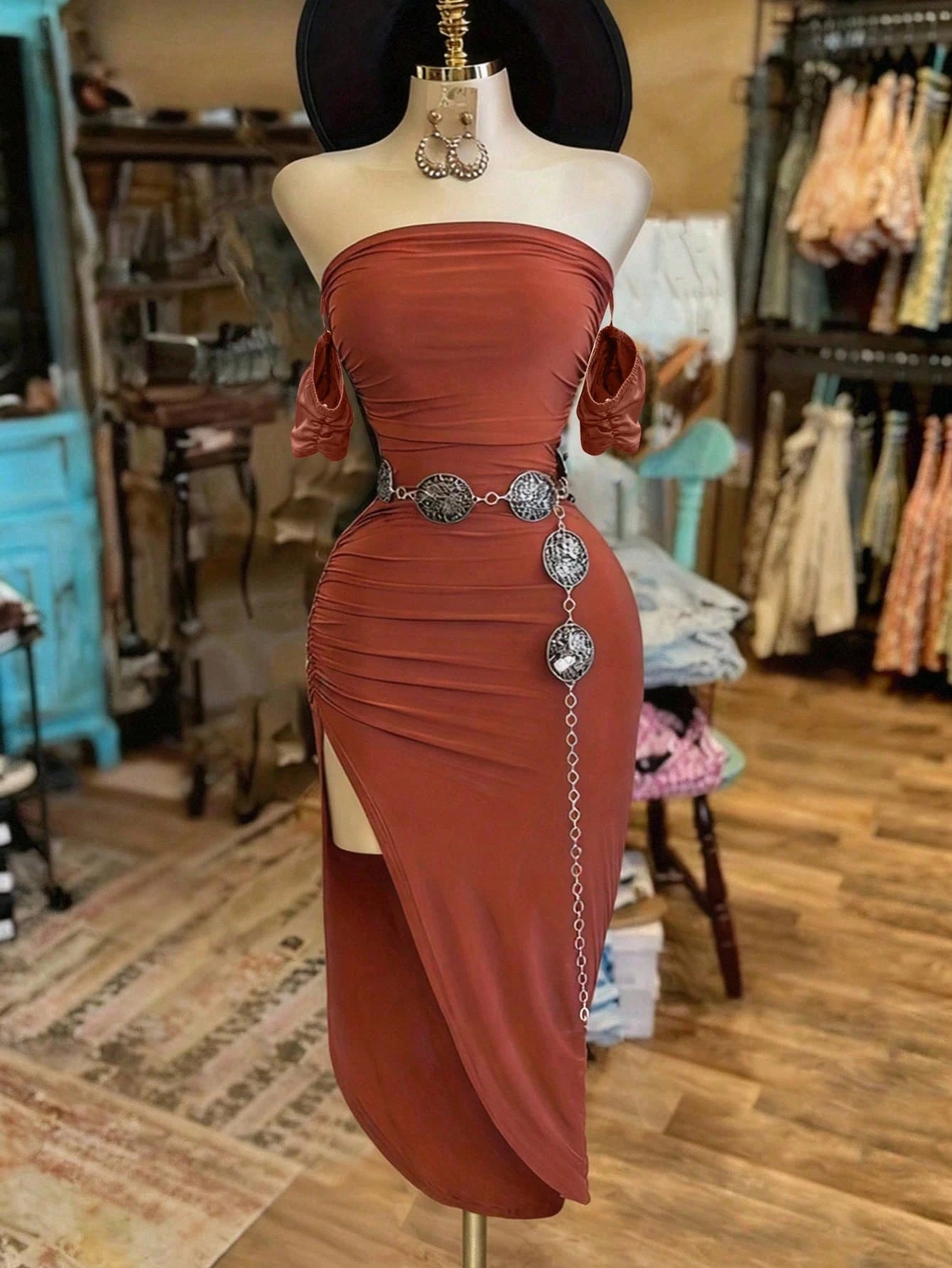 Strapless Irregular Slit Bodycon Dress for Evening Parties