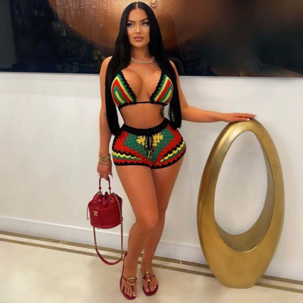 Backless Bikini & Shorts Swimsuit Two-Piece Set for Beachwear