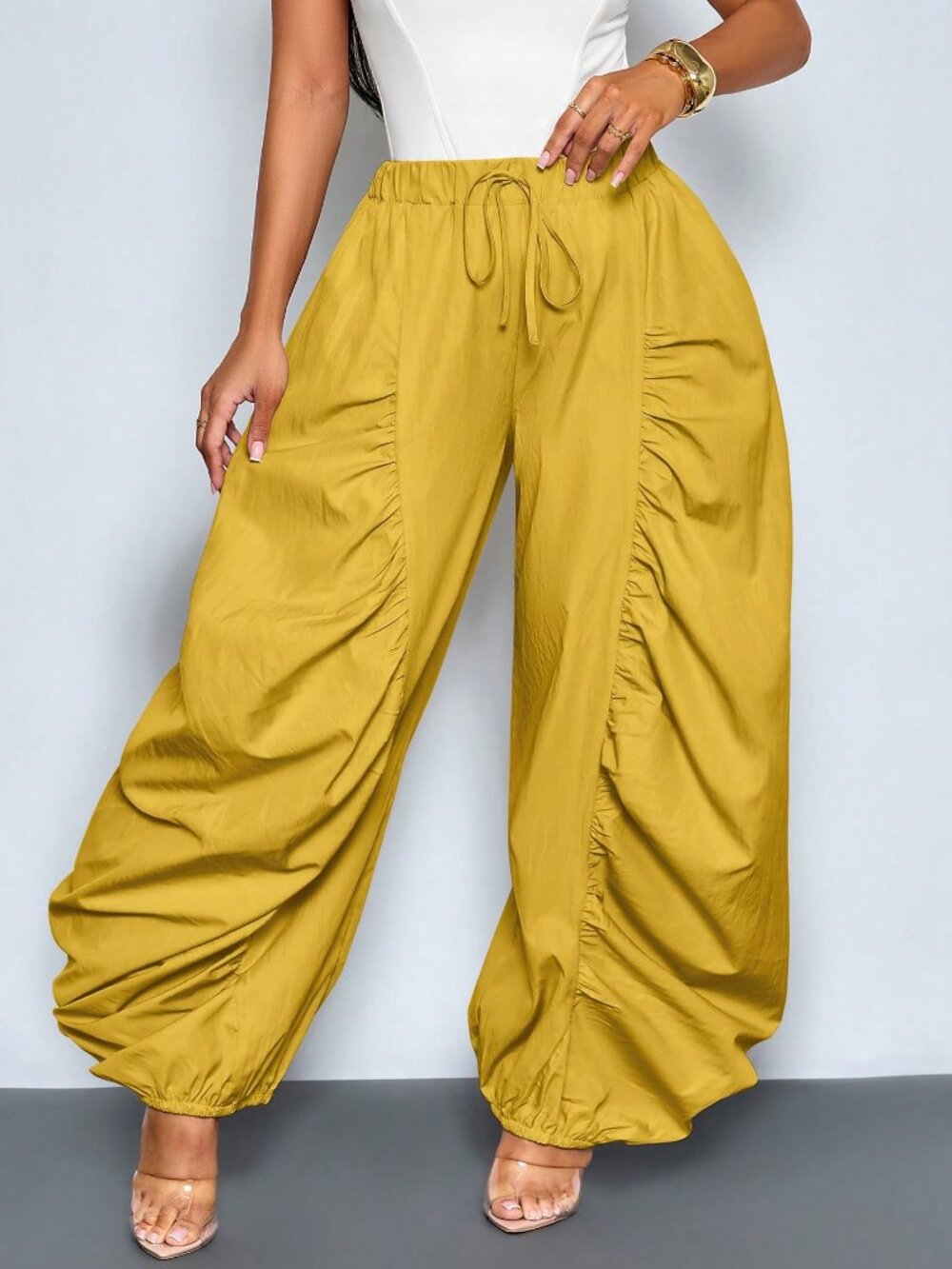 Ruched Lantern Jogger Pants for Casual Wear