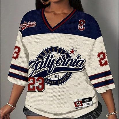 Y2K Breathable Quick-Dry Mesh V-Neck Printed Soccer Jersey