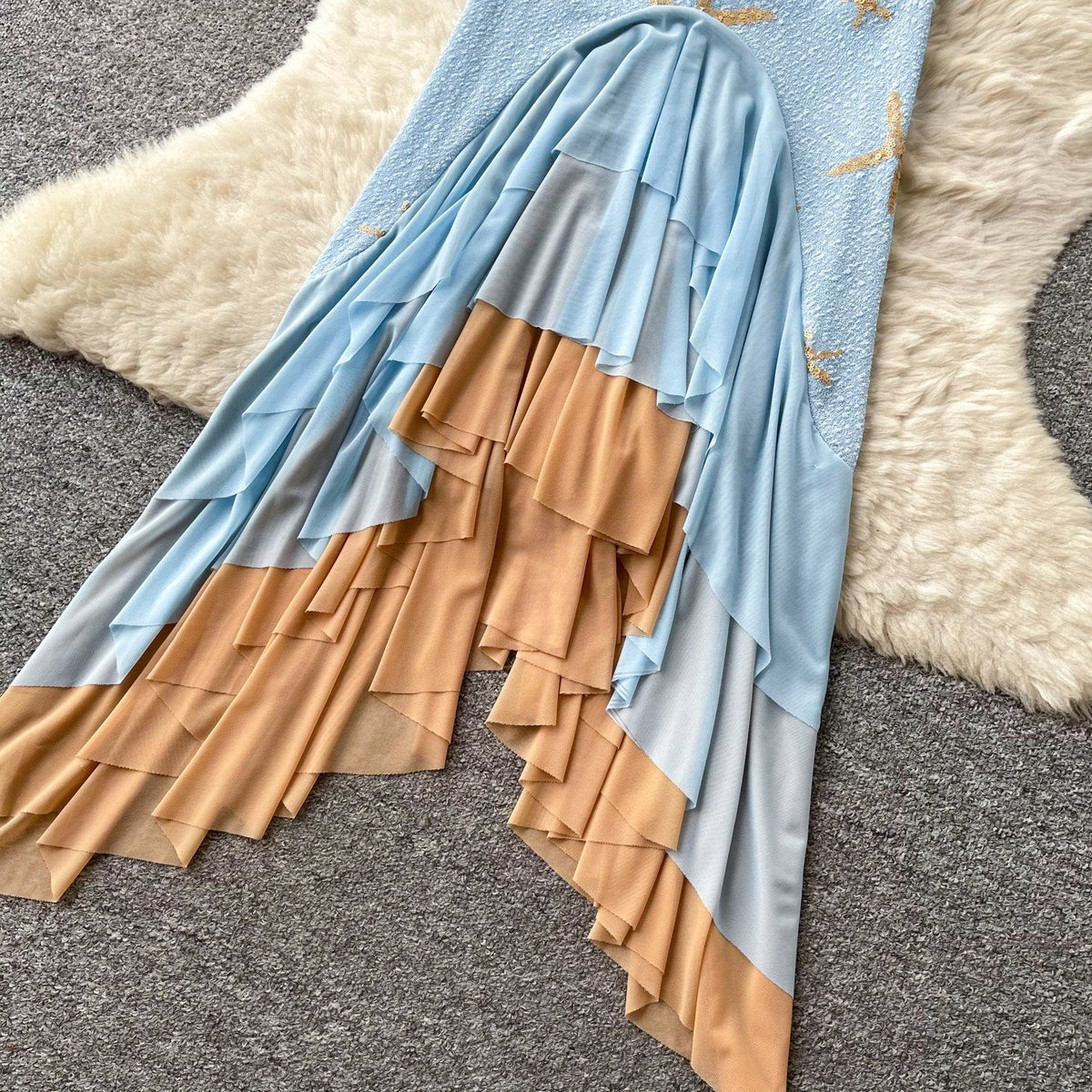 Slash Shoulder Spaghetti Strap Gradient Irregular Mermaid Hem Dress for Summer Holidays