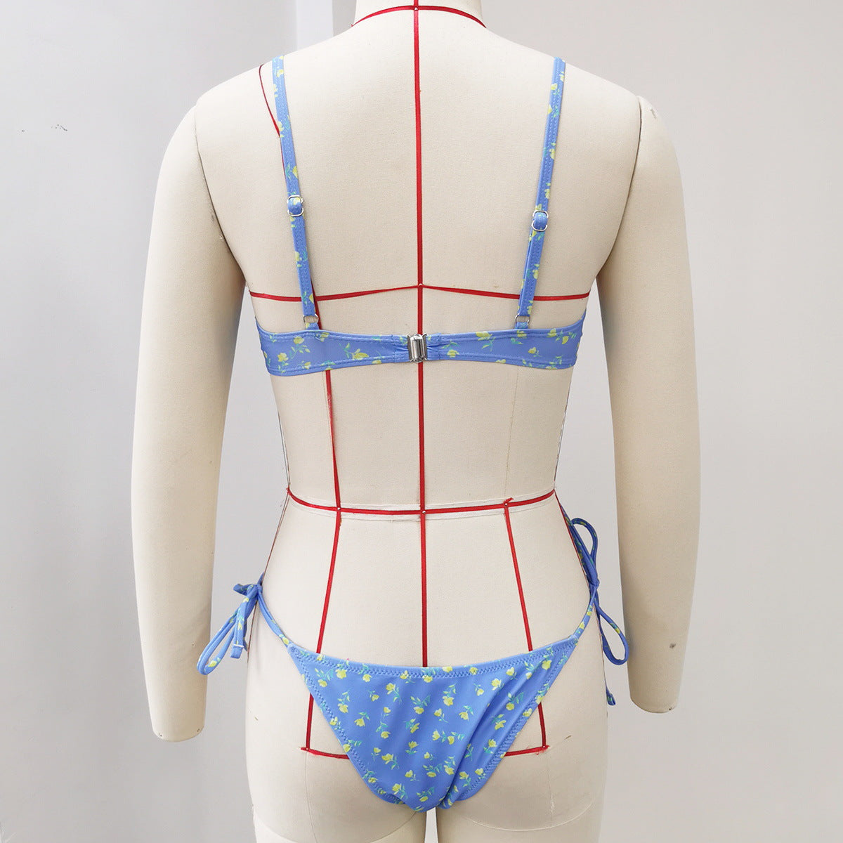Printed Strapless Lace-Up Two-Piece Bikini Swimsuit Set