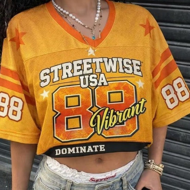 Printed Short Sleeve Cropped T-Shirt for Casual Streetwear