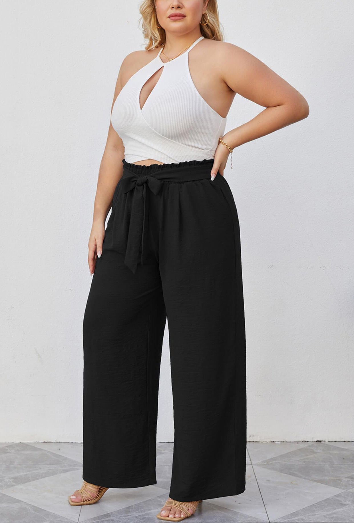 Plus Size Tie-Waist Wide-Leg Pants for Casual Wear