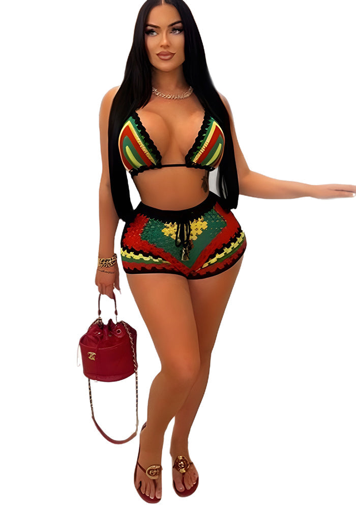 Backless Bikini & Shorts Swimsuit Two-Piece Set for Beachwear