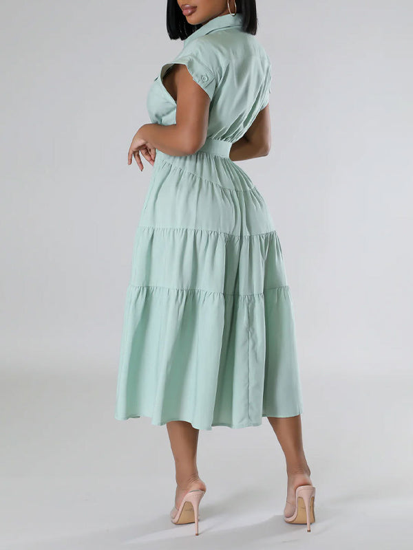 Robe chemise unie nouée