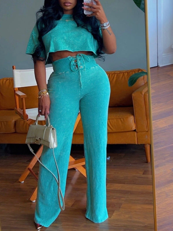 Indiebeautie Printed Crop Top & Lace-Up Pants Set