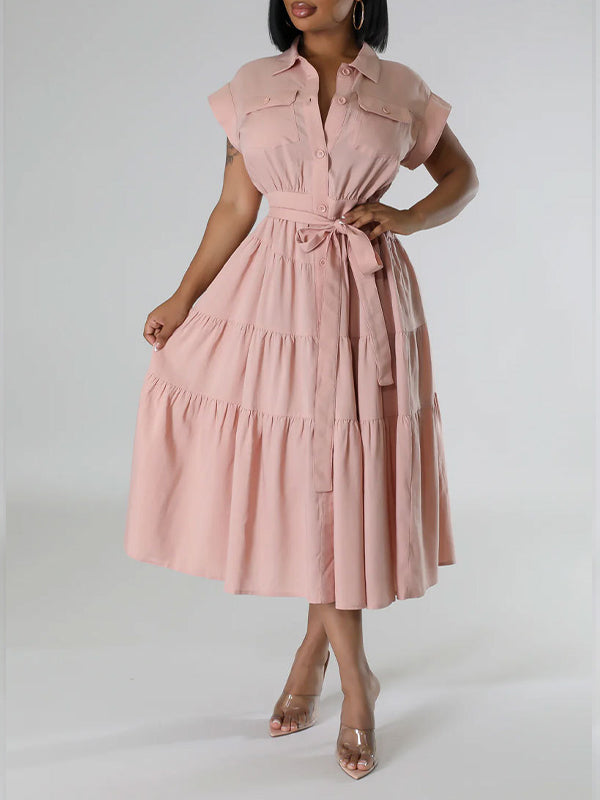 Robe chemise unie nouée