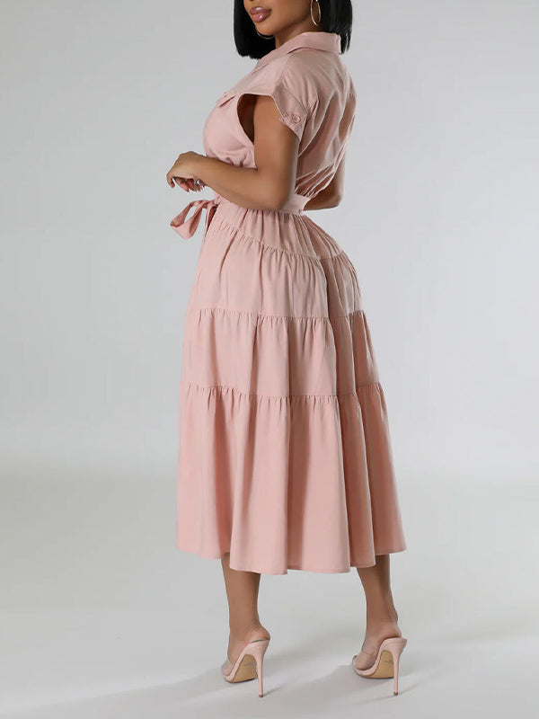 Robe chemise unie nouée