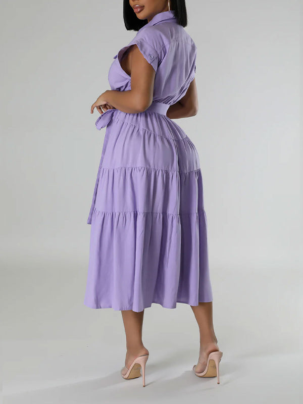 Robe chemise unie nouée