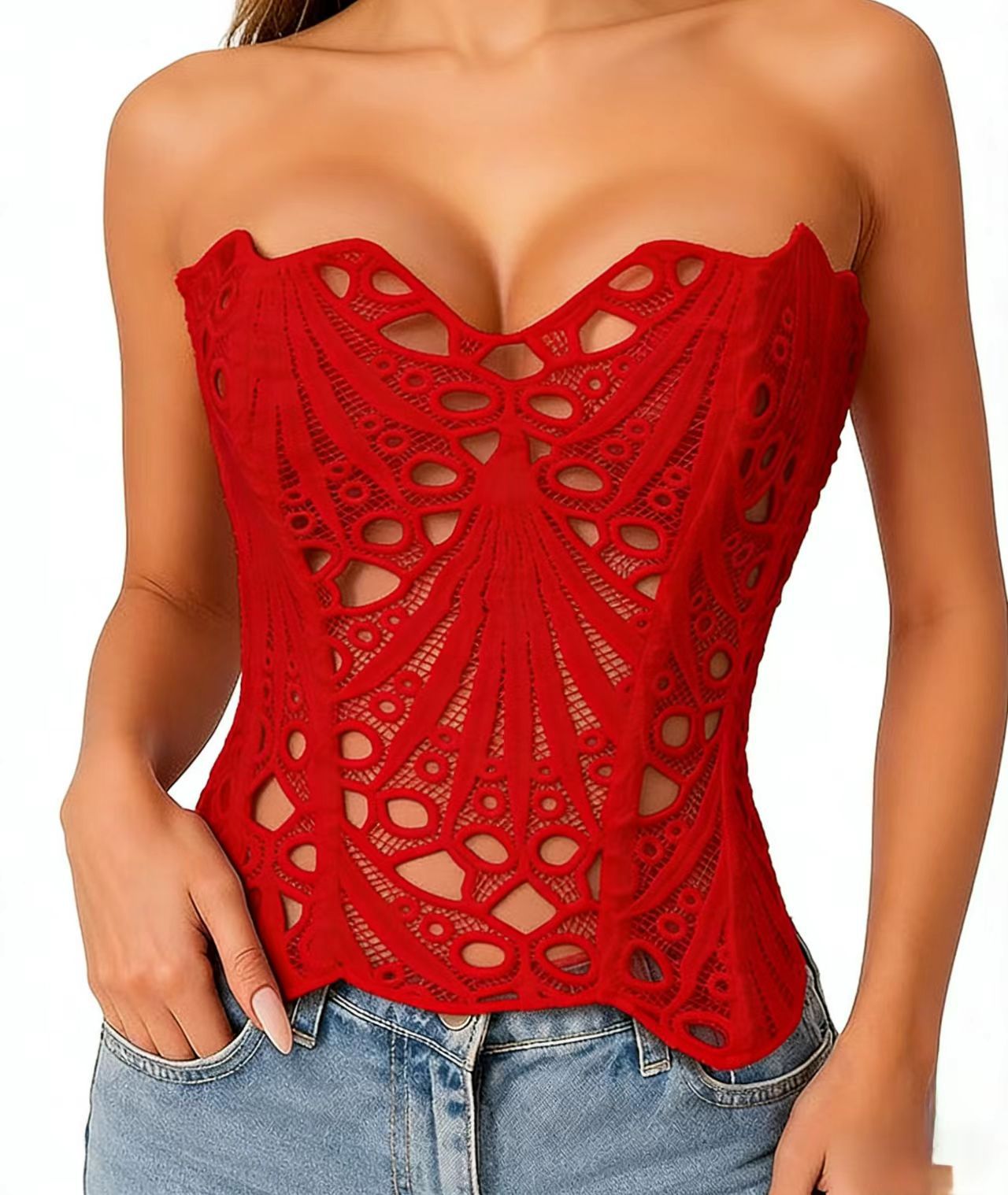 Embroidered Boned Waist Trainer Support Shaper Corset for Body Contouring